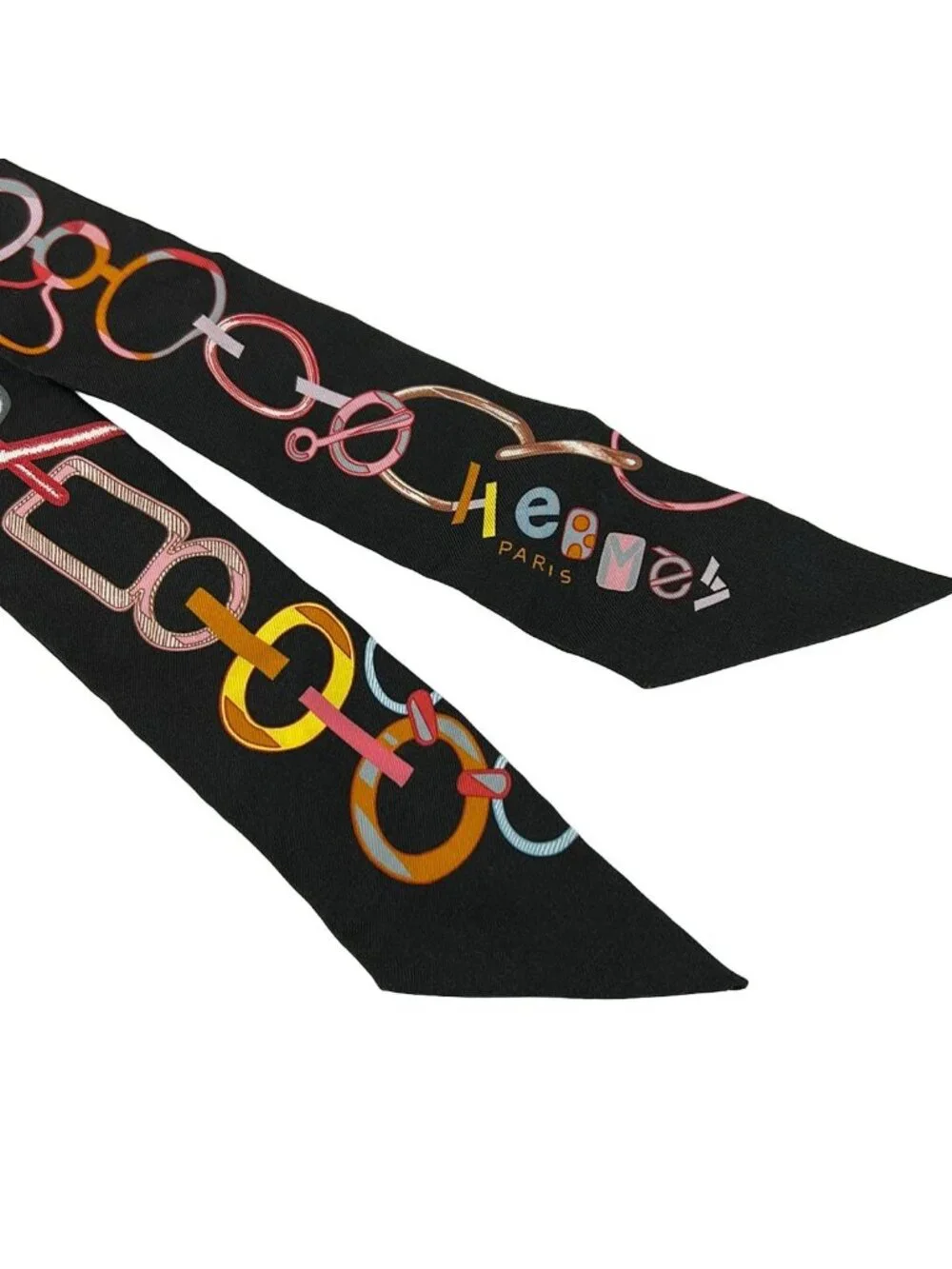 Hermes Scarf Twill Black Multi Ribbon Re Boucles